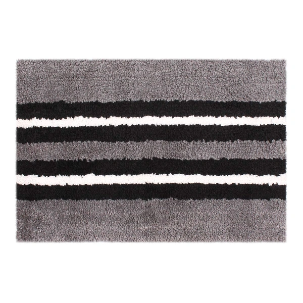 Luxe Home International Bathmat Stripe Microfiber 1600 GSM Anti-Skid ( Blue, Grey , 38 Cm x 58 Cm , Pack of 2 ) - Blue, Grey