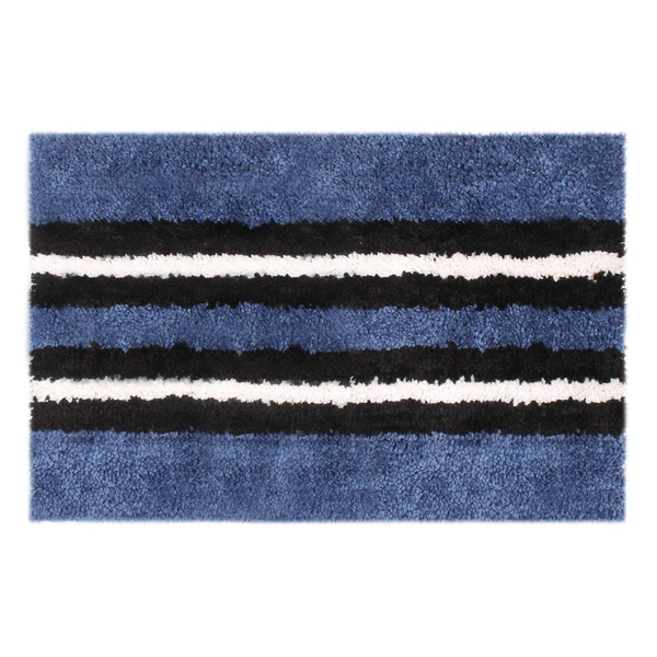 Luxe Home International Bathmat Stripe Microfiber 1600 GSM Anti-Skid ( Blue , 38 Cm x 58 Cm , Pack of 2 ) - Blue