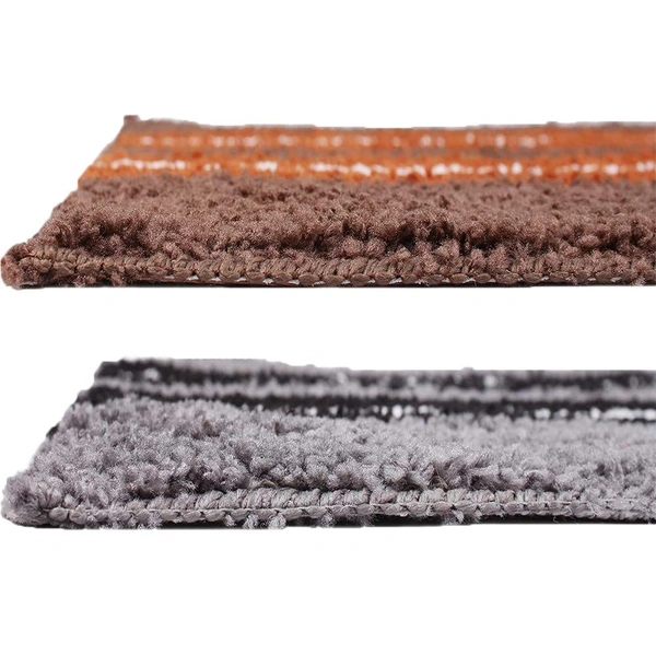 Luxe Home International Bathmat Stripe Microfiber 1600 GSM Anti-Skid ( Grey, Terra , 38 Cm x 58 Cm , Pack of 2 ) - Grey, Terra