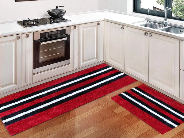 Luxe Home International Runner Stripe Microfiber 1600 GSM Anti-Skid ( Maroon , 58 Cm x 140 Cm + 38x58 Cm , Pack of 2 ) - Maroon