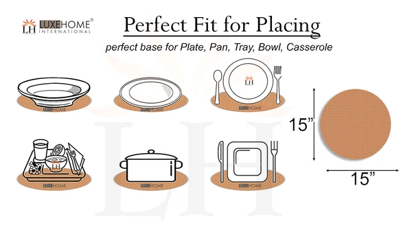 Luxe Home International Luxe Home Placemats (Beige, 15x15 Inch) Natural Jute Placemat for Dining Table Set of 4 - Round, Beige