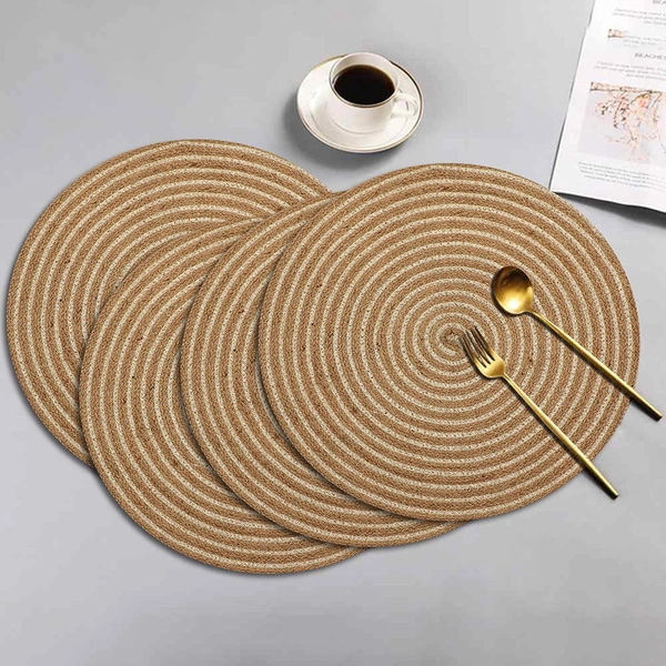 Luxe Home International Luxe Home Placemats (Beige, 15x15 Inch) Natural Jute Placemat for Dining Table Set of 4 - Round, Beige