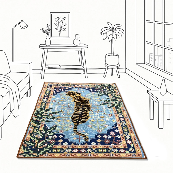 Luxe Home International Traditional Tiger Polyester Carpet Multicolor (3 x 5 Feet) - 3x5 Ft, Soft And Premium Feel, multicolor