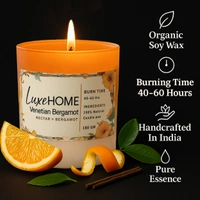 Luxe Home International Venetian Bergamot Scented Candle 7.5x7 cm for Home Decor Bedroom Living Room Spa Bathroom Party Romantic Dinner and Gifting Pack of 1 Candle - 7.5x7cm, Orange