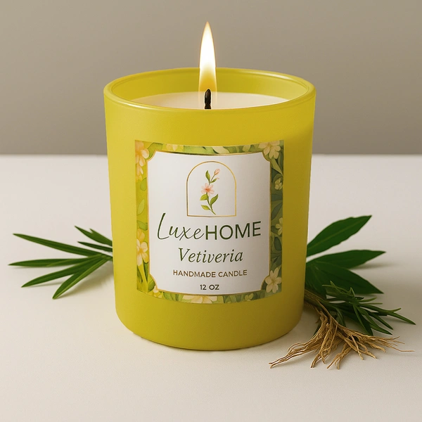 Luxe Home International Vetiveria Scented Candle 7.5x7 cm for Home Decor Bedroom Living Room Spa Bathroom Party Romantic Dinner and Gifting Pack of 1 Candle - 7.5x7cm, Mustard