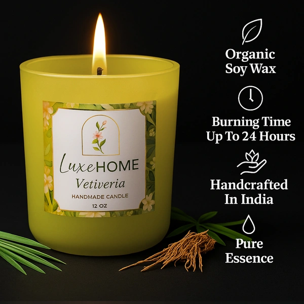 Luxe Home International Vetiveria Scented Candle 7.5x7 cm for Home Decor Bedroom Living Room Spa Bathroom Party Romantic Dinner and Gifting Pack of 1 Candle - 7.5x7cm, Mustard