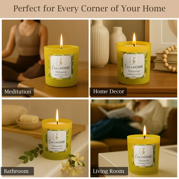 Luxe Home International Vetiveria Scented Candle 7.5x7 cm for Home Decor Bedroom Living Room Spa Bathroom Party Romantic Dinner and Gifting Pack of 1 Candle - 7.5x7cm, Mustard