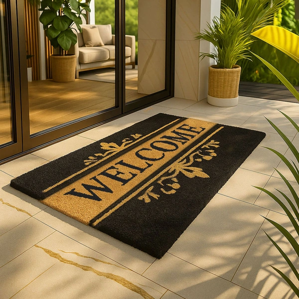 Luxe Home International Welcome Printed Design Coir Doormat for Entrance (71 x 45 cm ) - 71x 45 Cm, Black