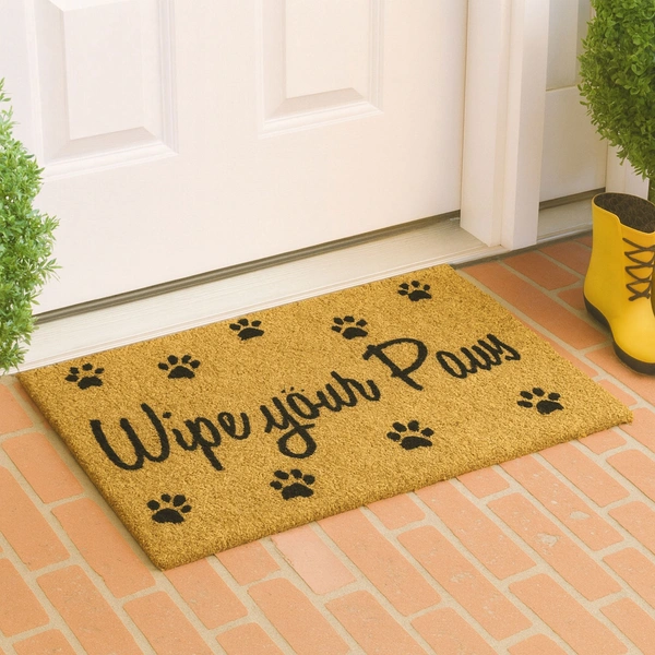Luxe Home International Wipe your paws Printed Design Coir Doormat for Entrance (71 x 45 cm ) - 71x 45 Cm, Gold