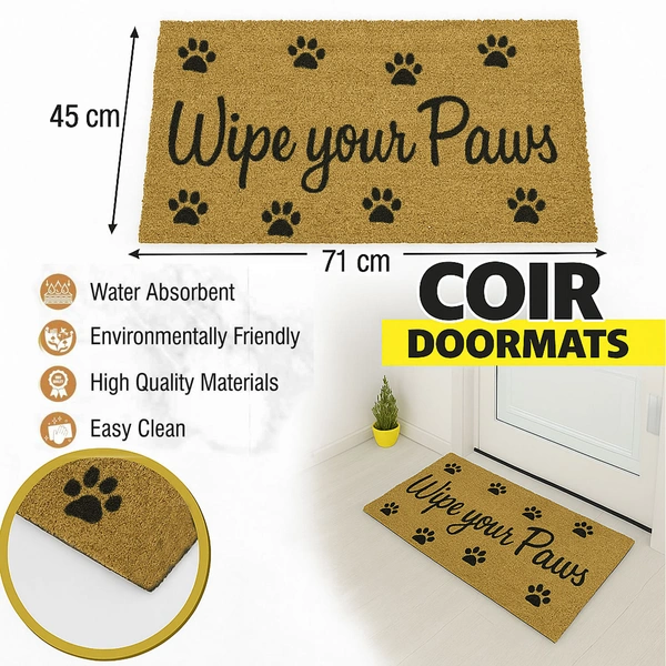Luxe Home International Wipe your paws Printed Design Coir Doormat for Entrance (71 x 45 cm ) - 71x 45 Cm, Gold