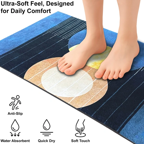 Luxe Home International Rubber Doormat Blue Moon Design Anti Slip Skid, Soft, Washable Door Mat for Home Entrance, Bathroom, Kitchen, Living Room, Office (35x58 cm) - 35x58, Multicolor