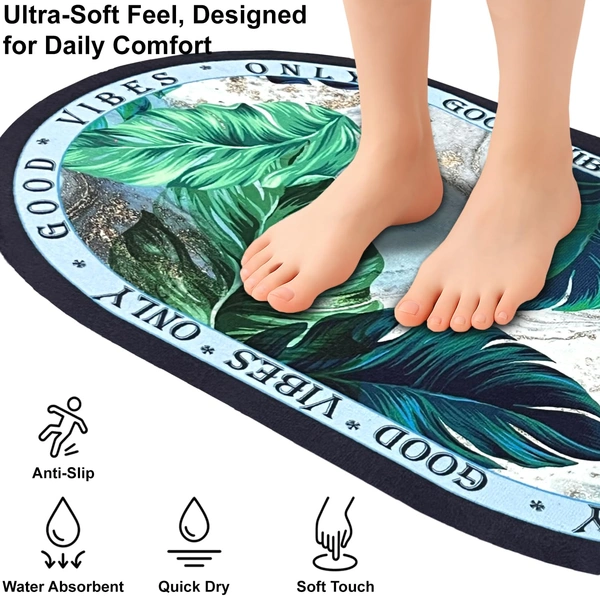 Luxe Home International Rubber Doormat Good Vibes Design Anti Slip Skid, Soft, Washable Door Mat for Home Entrance, Bathroom, Kitchen, Living Room, Office (35x58 cm) - 35x58, Multicolor