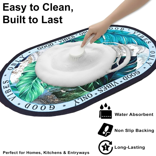 Luxe Home International Rubber Doormat Good Vibes Design Anti Slip Skid, Soft, Washable Door Mat for Home Entrance, Bathroom, Kitchen, Living Room, Office (35x58 cm) - 35x58, Multicolor