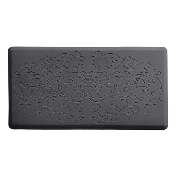 Luxe Home International Kitchen Mat Anti-Fatigue (45x75 cm) Floral Mat Black , Cushioned Support, Stylish and Durable, Easy to Clean, Non-Slip Bottom , Ideal for Kitchen, Desk, Laundry, Garage - 45x75 cm, Black