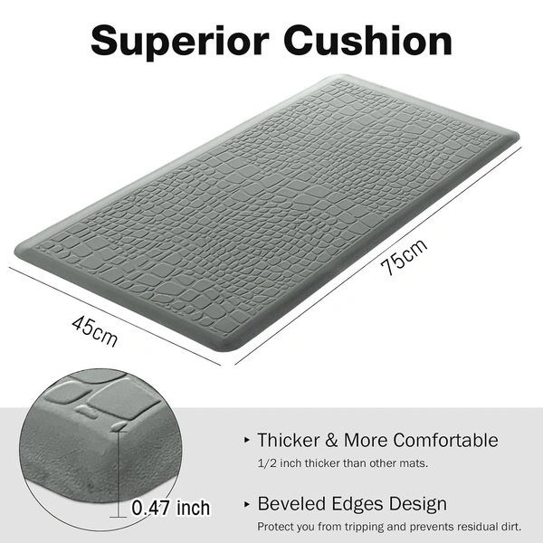 Luxe Home International Kitchen Mat Anti-Fatigue (45x75 cm) Textuer Grey , Cushioned Support, Stylish and Durable, Easy to Clean, Non-Slip Bottom , Ideal for Kitchen, Desk, Laundry, Garage - 45x75 cm, Grey