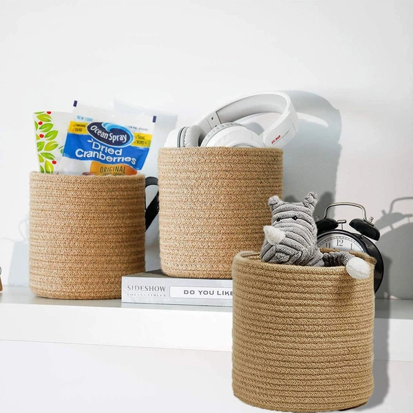 Luxe Home International Luxe Home Jute Planter Pots or Storing Basket For Storage In Kitchen Pantry Or Bedroom ( Brown, 6"x6", Pack of 3 ) - Brown