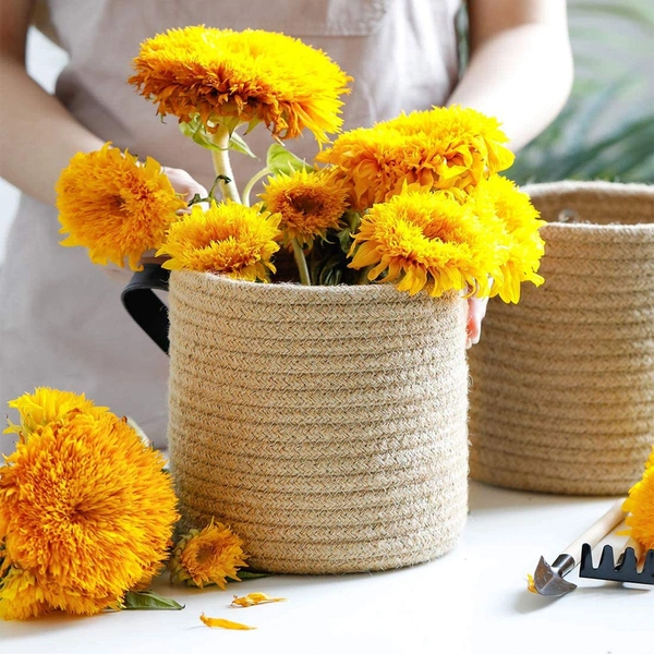 Luxe Home International Luxe Home Jute Planter Pots or Storing Basket For Storage In Kitchen Pantry Or Bedroom ( Brown, 6"x6", Pack of 3 ) - Brown