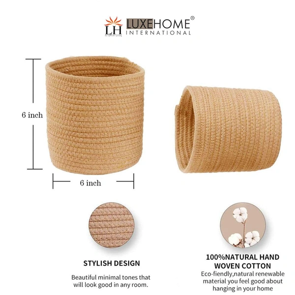 Luxe Home International Luxe Home Jute Planter Pots or Storing Basket For Storage In Kitchen Pantry Or Bedroom ( Brown, 6"x6", Pack of 3 ) - Brown