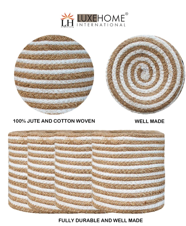Luxe Home International Luxe Home Jute Planter Pots or Storing Basket For Storage In Kitchen Pantry Or Bedroom ( Stripe Brown, 6"x6", Pack of 3 ) - Stripe Brown