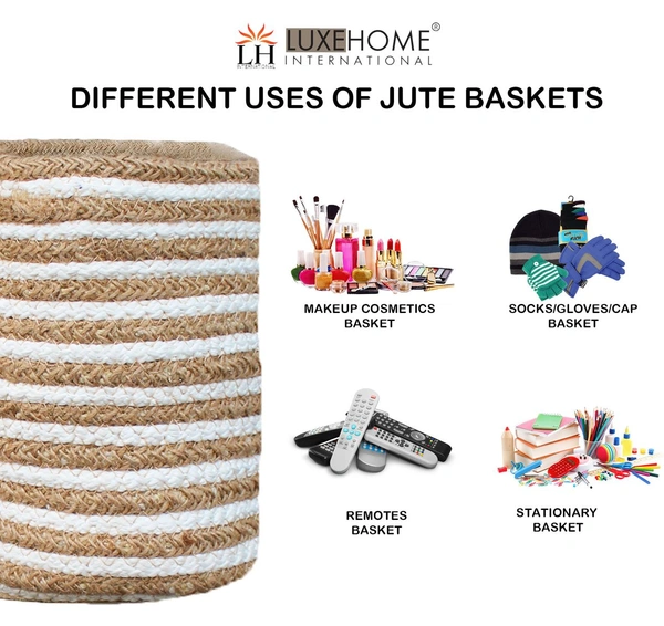 Luxe Home International Luxe Home Jute Planter Pots or Storing Basket For Storage In Kitchen Pantry Or Bedroom ( Stripe Brown, 6"x6", Pack of 3 ) - Stripe Brown