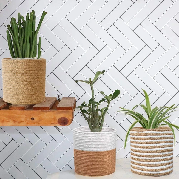 Luxe Home International Jute Planter Pots or Storing Basket For Storage In Kitchen Pantry Or Bedroom ( Mix, 6"x6", Pack of 3 ) - Mix