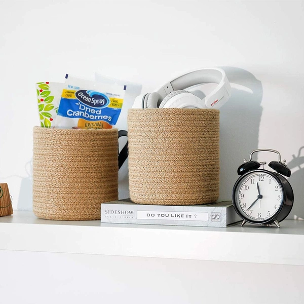 Luxe Home International Luxe Home Jute Planter Pots or Storing Basket For Storage In Kitchen Pantry Or Bedroom ( Brown, 6"x6", Pack of 2 ) - Brown