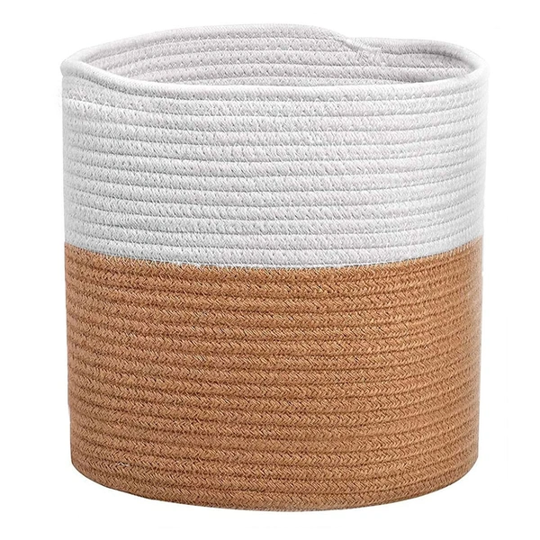 Luxe Home International Luxe Home Jute Planter Pots or Storing Basket For Storage In Kitchen Pantry Or Bedroom ( Wthite & Brown, 6"x6", Pack of 3 ) - Wthite & Brown