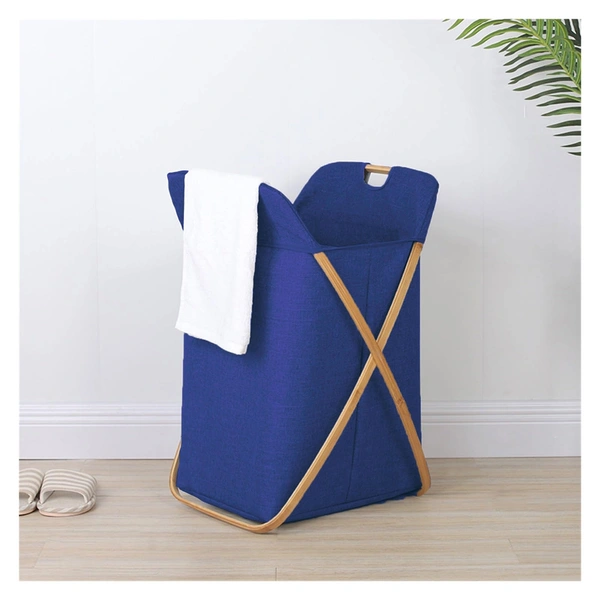 Luxe Home Laundry Basket for Clothes, Premium Bamboo Big Storage Bag with Lid Multipurpose Used in Laundry Rooms, Bedrooms, Bathrooms (40x70 cm, Navy Blue)