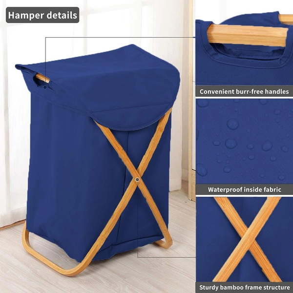 Luxe Home International Luxe Home Laundry Basket for Clothes, Premium Bamboo Big Storage Bag with Lid Multipurpose Used in Laundry Rooms, Bedrooms, Bathrooms (40x70 cm, Navy Blue) - X Big Laundry Basket 40x70 cm, Navy