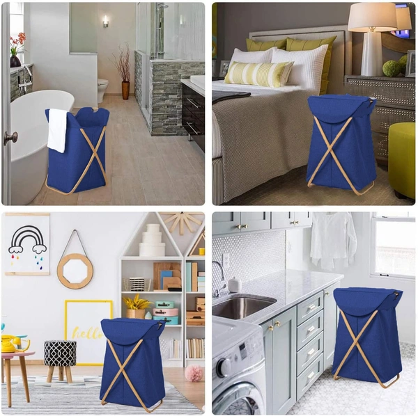 Luxe Home International Luxe Home Laundry Basket for Clothes, Premium Bamboo Big Storage Bag with Lid Multipurpose Used in Laundry Rooms, Bedrooms, Bathrooms (40x70 cm, Navy Blue) - X Big Laundry Basket 40x70 cm, Navy