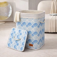 Luxe Home International Luxe Home Laundry Basket for Clothes, Premium Geometric Printed Bamboo Big Storage Bag with Lid and Side Handle Multipurpose Used In Laundry Rooms, Bedrooms, Bathrooms (40x30x50 cm, Blue) - 40x30x50 cm, Geometric Blue