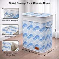 Luxe Home International Luxe Home Laundry Basket for Clothes, Premium Geometric Printed Bamboo Big Storage Bag with Lid and Side Handle Multipurpose Used In Laundry Rooms, Bedrooms, Bathrooms (40x30x50 cm, Blue) - 40x30x50 cm, Geometric Blue
