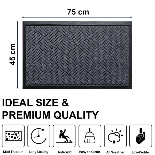 Luxe Home International Luxe Home Line Rubber Coir Door Mat Anti Slip Doormat for Indoor and Outdoor (Grey, 45cm x 75cm) - 45x75 cm, Grey