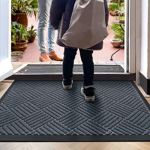 Luxe Home International Luxe Home Line Rubber Coir Door Mat Anti Slip Doormat for Indoor and Outdoor (Grey, 45cm x 75cm) - 45x75 cm, Grey