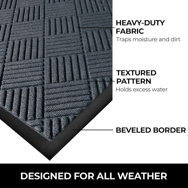 Luxe Home International Luxe Home Line Rubber Coir Door Mat Anti Slip Doormat for Indoor and Outdoor (Grey, 45cm x 75cm) - 45x75 cm, Grey