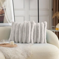 Luxe Home International Luxe Home Luxurious Plush Cushion Covers Pack of 2, 16x16 Inch, Soft Stripe Rabbit Fur Decorative Cushion Covers for Sofa, Chair, Bed, and Bedroom - Ideal for Kids, Cozy - Beige - Cushion Covers (Pack of 2), Beige