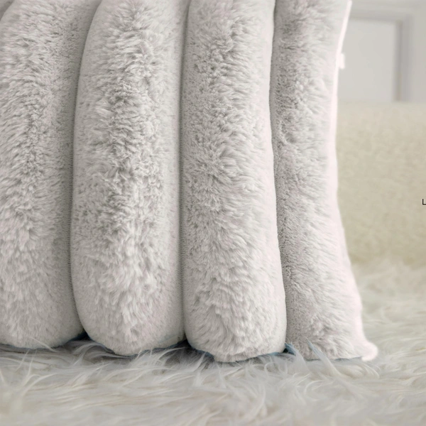 Luxe Home International Luxe Home Luxurious Plush Cushion Covers Pack of 2, 16x16 Inch, Soft Stripe Rabbit Fur Decorative Cushion Covers for Sofa, Chair, Bed, and Bedroom - Ideal for Kids, Cozy - Beige - Cushion Covers (Pack of 2), Beige