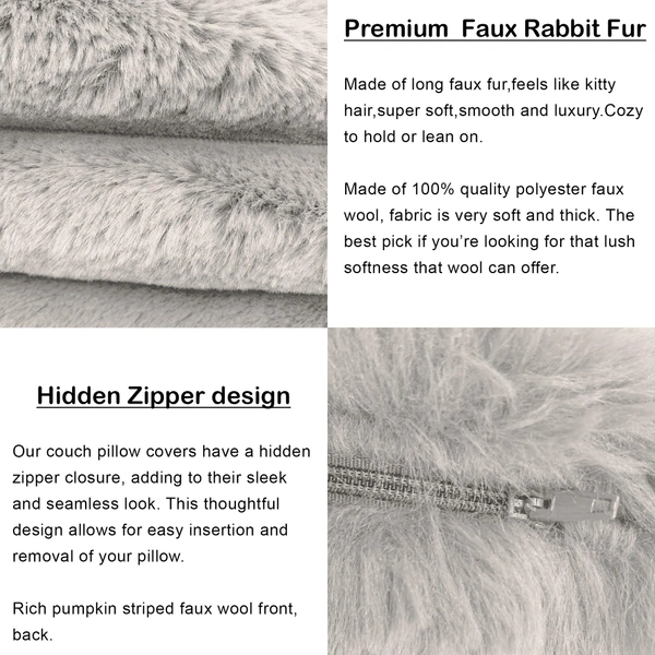 Luxe Home International Luxe Home Luxurious Plush Cushion Covers Pack of 2, 16x16 Inch, Soft Stripe Rabbit Fur Decorative Cushion Covers for Sofa, Chair, Bed, and Bedroom - Ideal for Kids, Cozy - Beige - Cushion Covers (Pack of 2), Beige