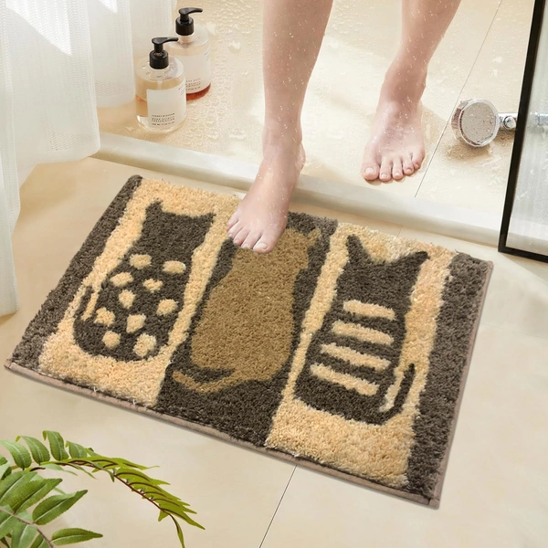 Luxe Home International Macau Cat Bath Mat (40x60 cm) Super Soft Microfiber, Anti Slip Backing, Washable Bathroom Mat Perfect for Bedroom - Chocolate - 40x60 cm, chocolate