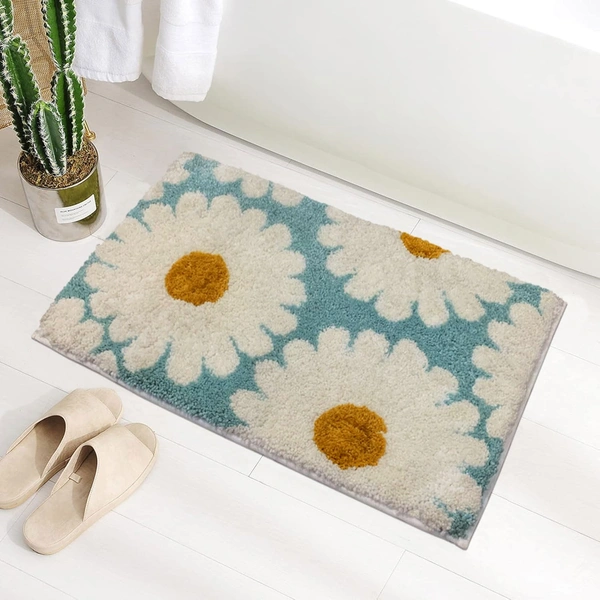 Luxe Home International Luxe Home Macau Flower Bath Mat (40x60 cm) Super Soft Microfiber, Anti Slip Backing, Washable Bathroom Mat Perfect for Bedroom - Aqua - 40x60 cm, Aqua