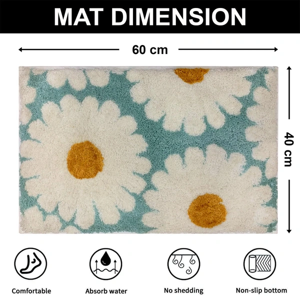 Luxe Home International Luxe Home Macau Flower Bath Mat (40x60 cm) Super Soft Microfiber, Anti Slip Backing, Washable Bathroom Mat Perfect for Bedroom - Aqua - 40x60 cm, Aqua