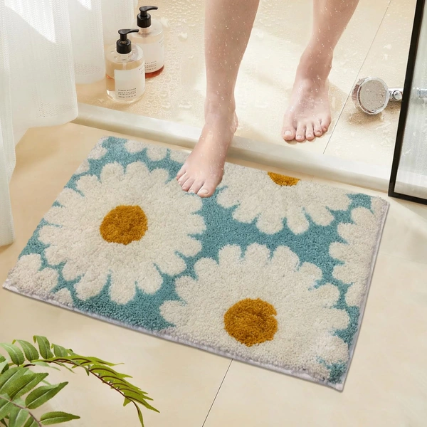Luxe Home International Luxe Home Macau Flower Bath Mat (40x60 cm) Super Soft Microfiber, Anti Slip Backing, Washable Bathroom Mat Perfect for Bedroom - Aqua - 40x60 cm, Aqua