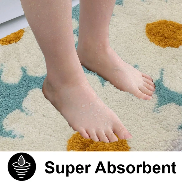 Luxe Home International Luxe Home Macau Flower Bath Mat (40x60 cm) Super Soft Microfiber, Anti Slip Backing, Washable Bathroom Mat Perfect for Bedroom - Aqua - 40x60 cm, Aqua