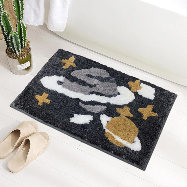 Luxe Home International Luxe Home Macau Planet Bath Mat (40x60 cm) Super Soft Microfiber, Anti Slip Backing, Washable Bathroom Mat Perfect for Bedroom - Silver - 40x60 cm, Silver