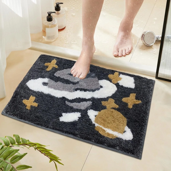 Luxe Home International Luxe Home Macau Planet Bath Mat (40x60 cm) Super Soft Microfiber, Anti Slip Backing, Washable Bathroom Mat Perfect for Bedroom - Silver - 40x60 cm, Silver