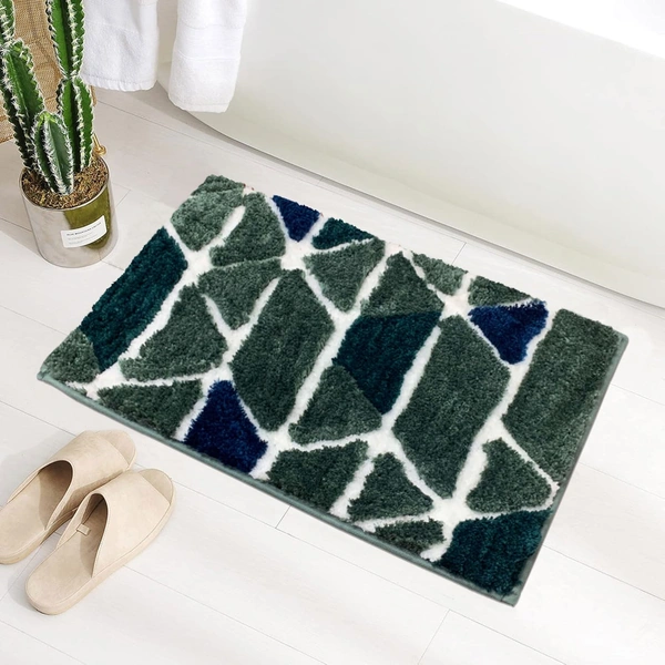 Luxe Home International Luxe Home Macau Trangle Bath Mat (40x60 cm) Super Soft Microfiber, Anti Slip Backing, Washable Bathroom Mat Perfect for Bedroom - Green - 40x60 cm, Green