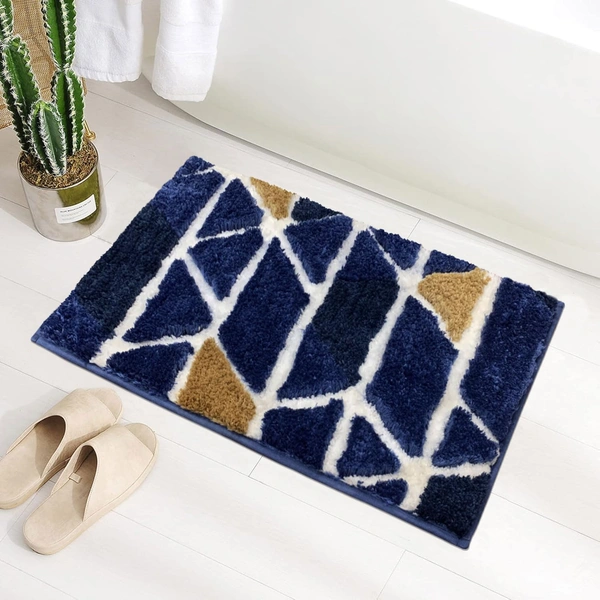 Luxe Home International Luxe Home Macau Trangle Bath Mat (40x60 cm) Super Soft Microfiber, Anti Slip Backing, Washable Bathroom Mat Perfect for Bedroom - Blue - 40x60 cm, Blue