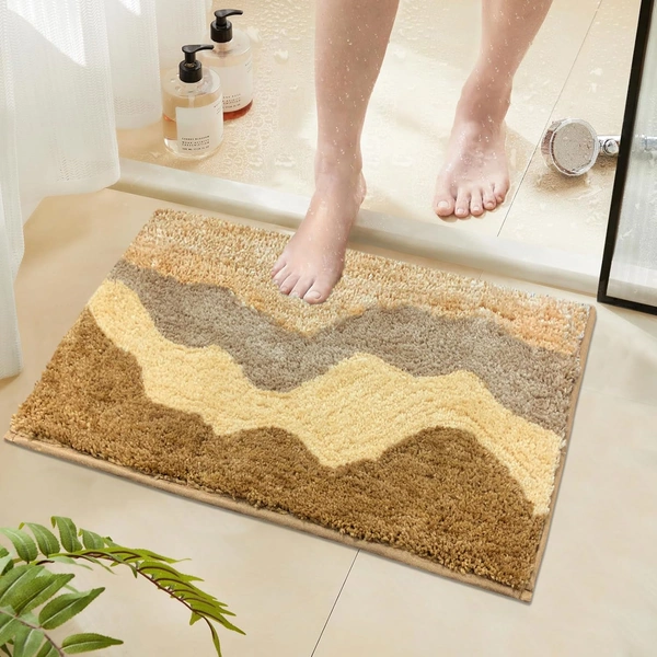 Luxe Home International Luxe Home Macau Waves Bath Mat (40x60 cm) Super Soft Microfiber, Anti Slip Backing, Washable Bathroom Mat Perfect for Bedroom - Yellow - 40x60 cm, Yellow
