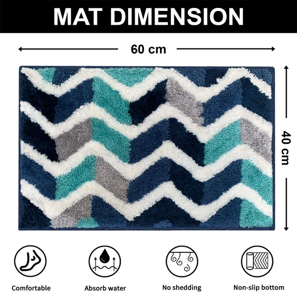 Luxe Home International Macau Zigzag Bath Mat (40x60 cm) Super Soft Microfiber, Anti Slip Backing, Washable Bathroom Mat Perfect for Bedroom - Blue - 40x60 cm, Blue