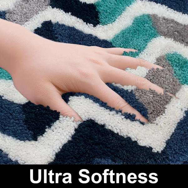 Luxe Home International Macau Zigzag Bath Mat (40x60 cm) Super Soft Microfiber, Anti Slip Backing, Washable Bathroom Mat Perfect for Bedroom - Blue - 40x60 cm, Blue